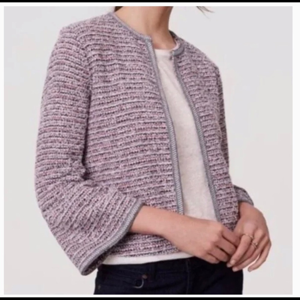 Ann Taylor LOFT Tweed Bell Sleeve Open Jacket Cardigan
